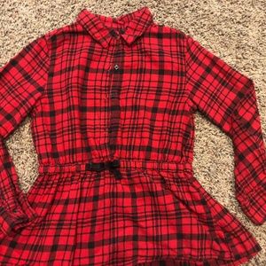 youth girls, long-sleeve red and black paid shirt